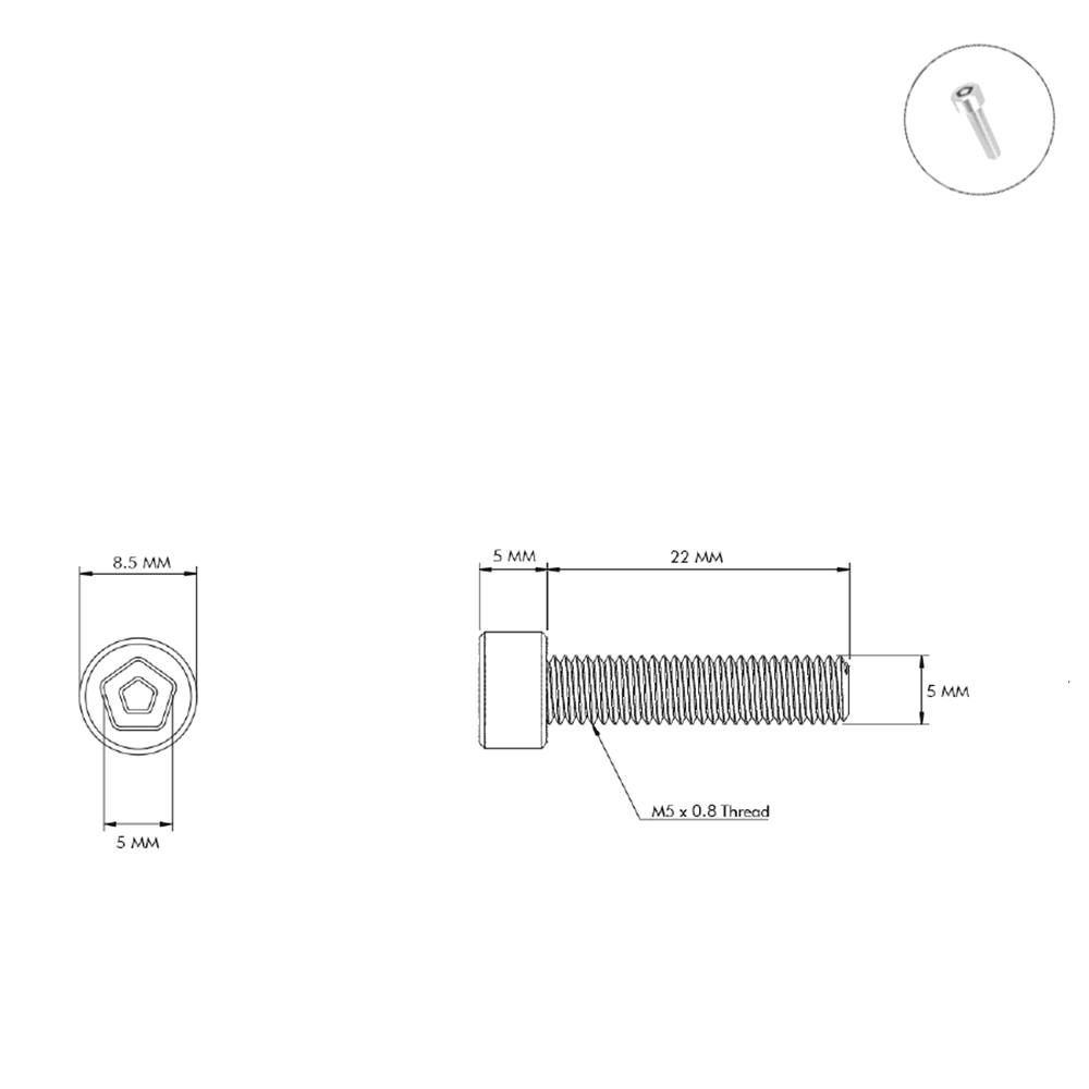 M5-0.8 X 22mm Penta Pin Security Bolts - Bicycle Bolts