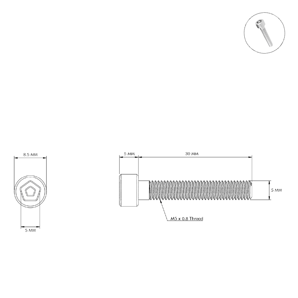 M5-0.8 X 30mm Penta Pin Security Bolts - Bicycle Bolts