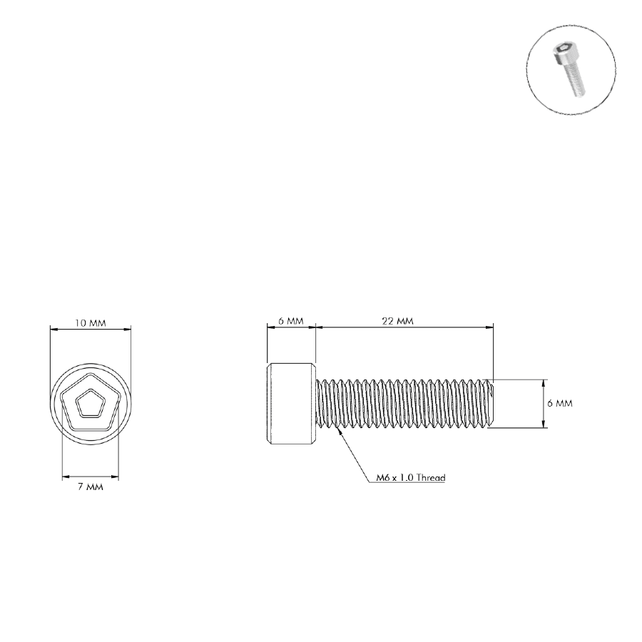 M6-1.0 X 22mm Penta Pin Security Bolts - Bicycle Bolts