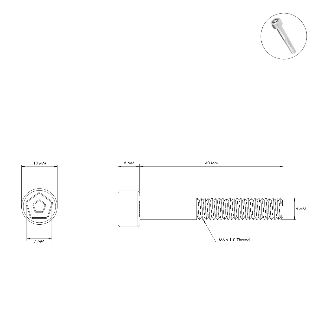 M6-1.0 X 40mm Penta Pin Security Bolts - Bicycle Bolts