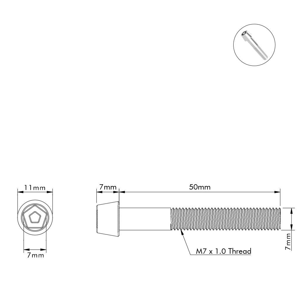 M7-1.0 x 50mm Penta Pin Security Bolt - Bicycle Bolts