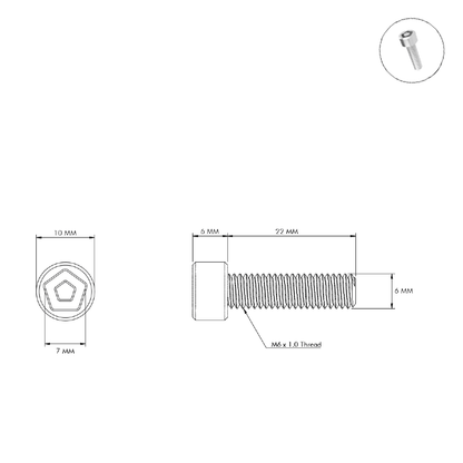 M6-1.0 X 22mm Penta Pin Security Bolts - Bicycle Bolts