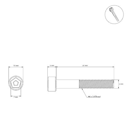 M6-1.0 X 40mm Penta Pin Security Bolts - Bicycle Bolts